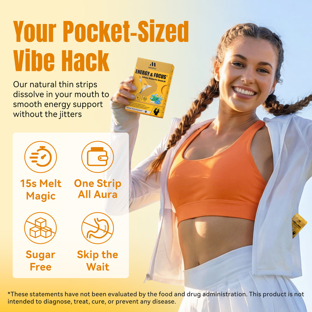 MIHIYO Energy & Focus | Caffeine & Vitamin B12 Fast-Acting Oral Dissolving Strips