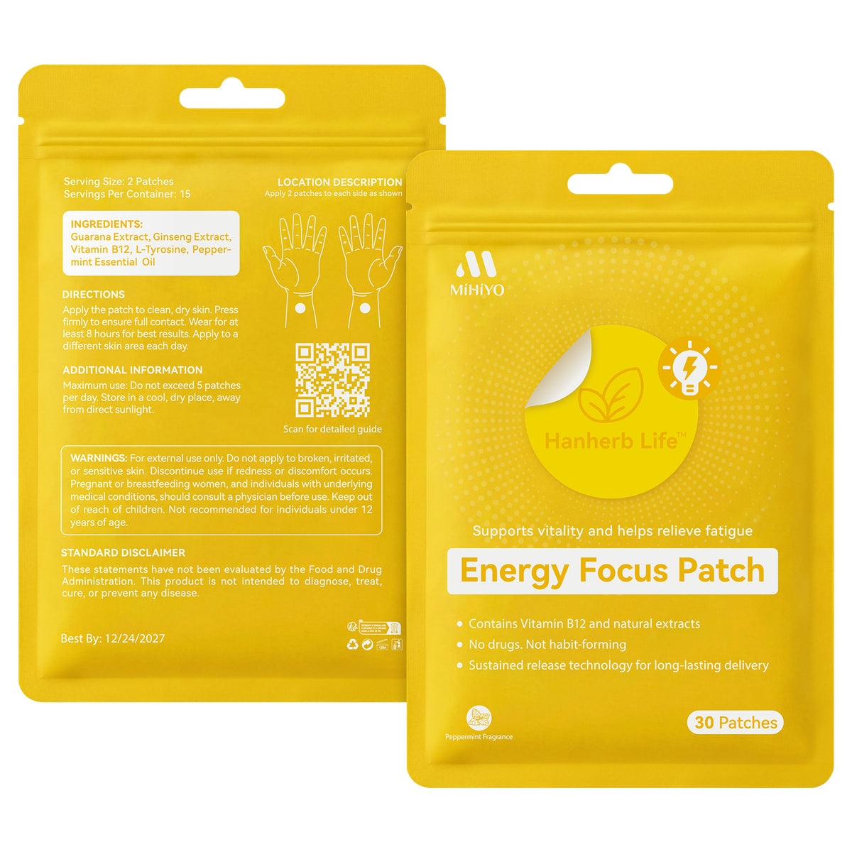 MIHIYO Energy Focus Transdermal Patch | Vitamin B12 & Herbal Extracts