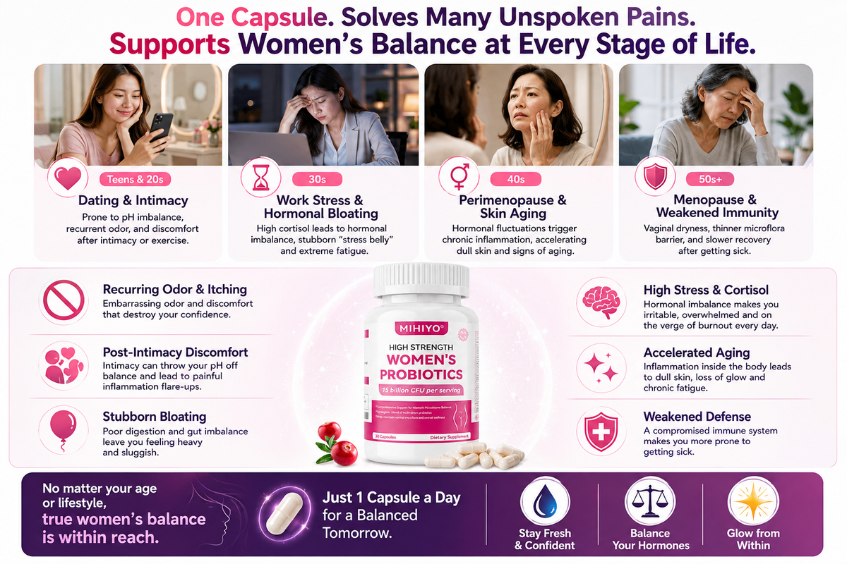 MIHIYO Women's Probiotics 15 Billion CFU | 14-Strain Probiotic with Cranberry & D-Mannose | 30 Capsules