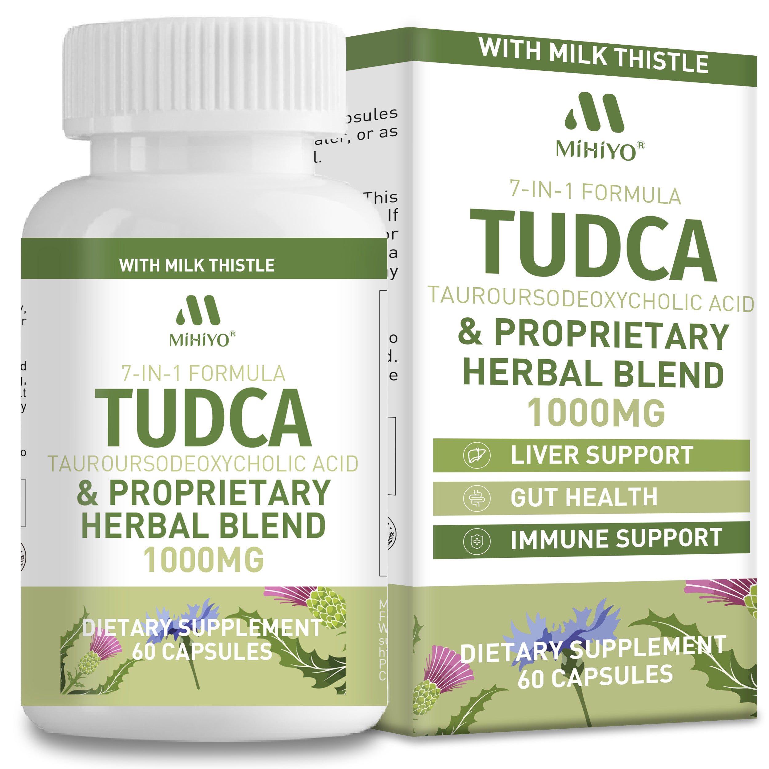MIHIYO TUDCA 1000mg Liver Support Supplement | 900mg TUDCA + 6 Herbal Extracts | 60 Capsules