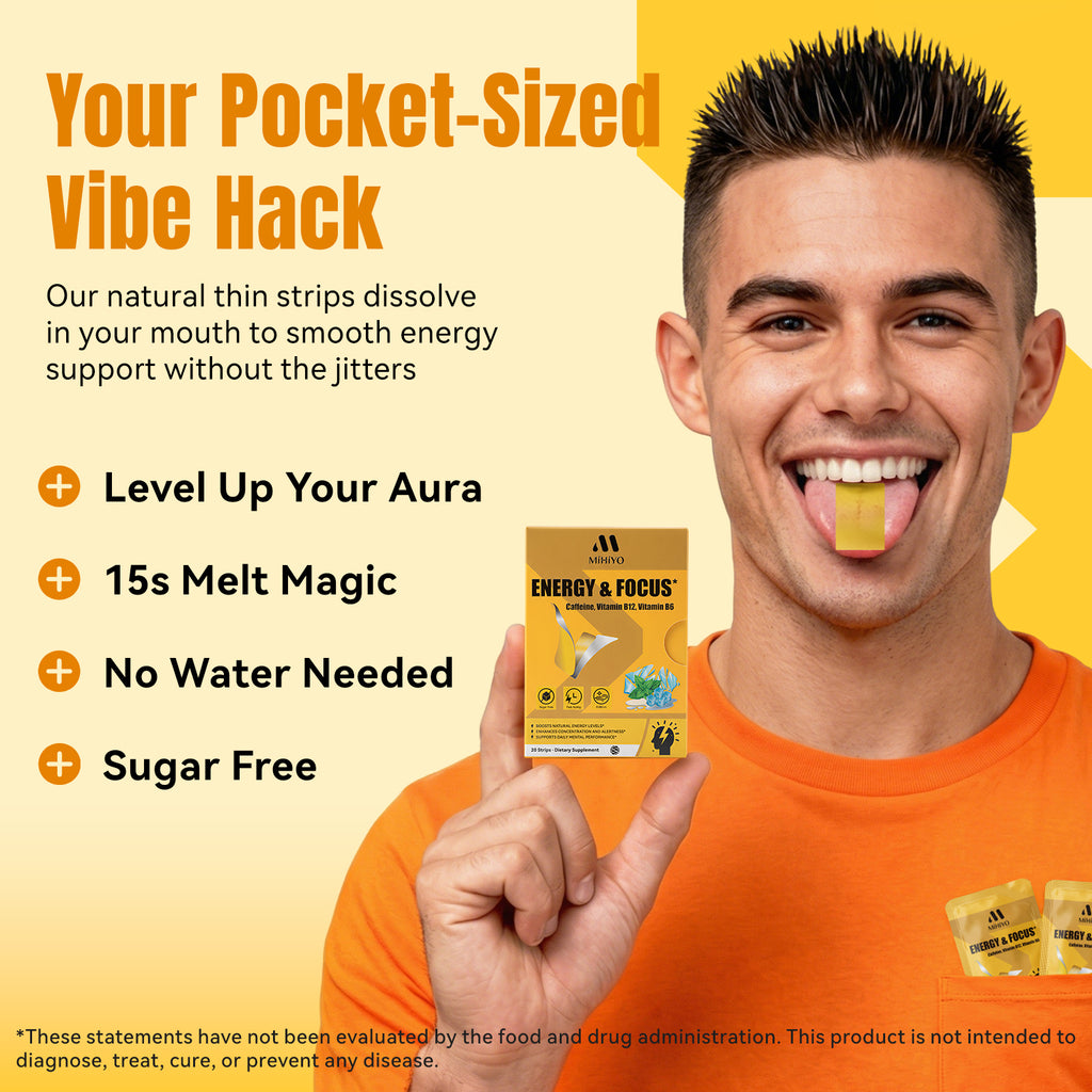 MIHIYO Energy & Focus | Caffeine & Vitamin B12 Fast-Acting Oral Dissolving Strips