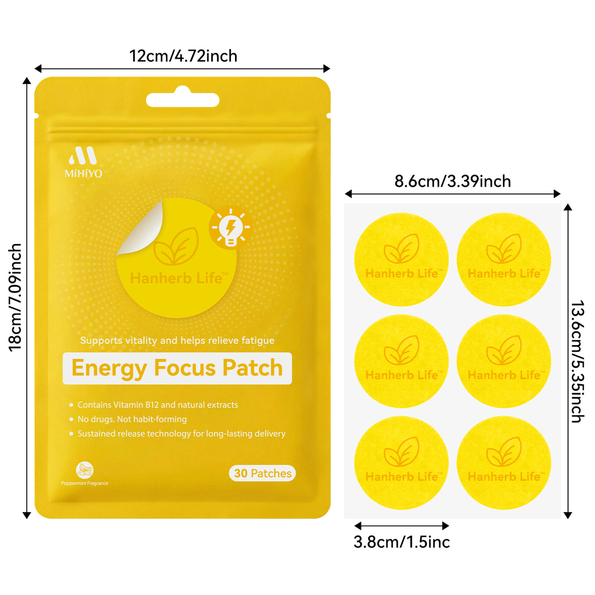 MIHIYO Energy Focus Transdermal Patch | Vitamin B12 & Herbal Extracts