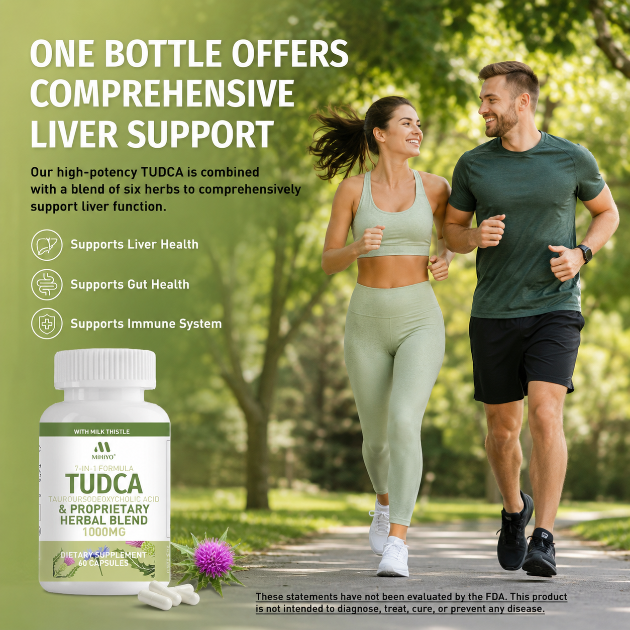 MIHIYO TUDCA 1000mg Liver Support Supplement | 900mg TUDCA + 6 Herbal Extracts | 60 Capsules