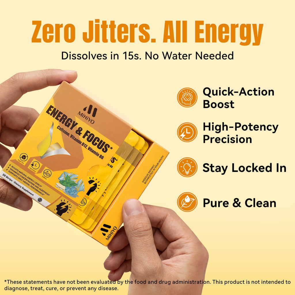 MIHIYO Energy & Focus | Caffeine & Vitamin B12 Fast-Acting Oral Dissolving Strips