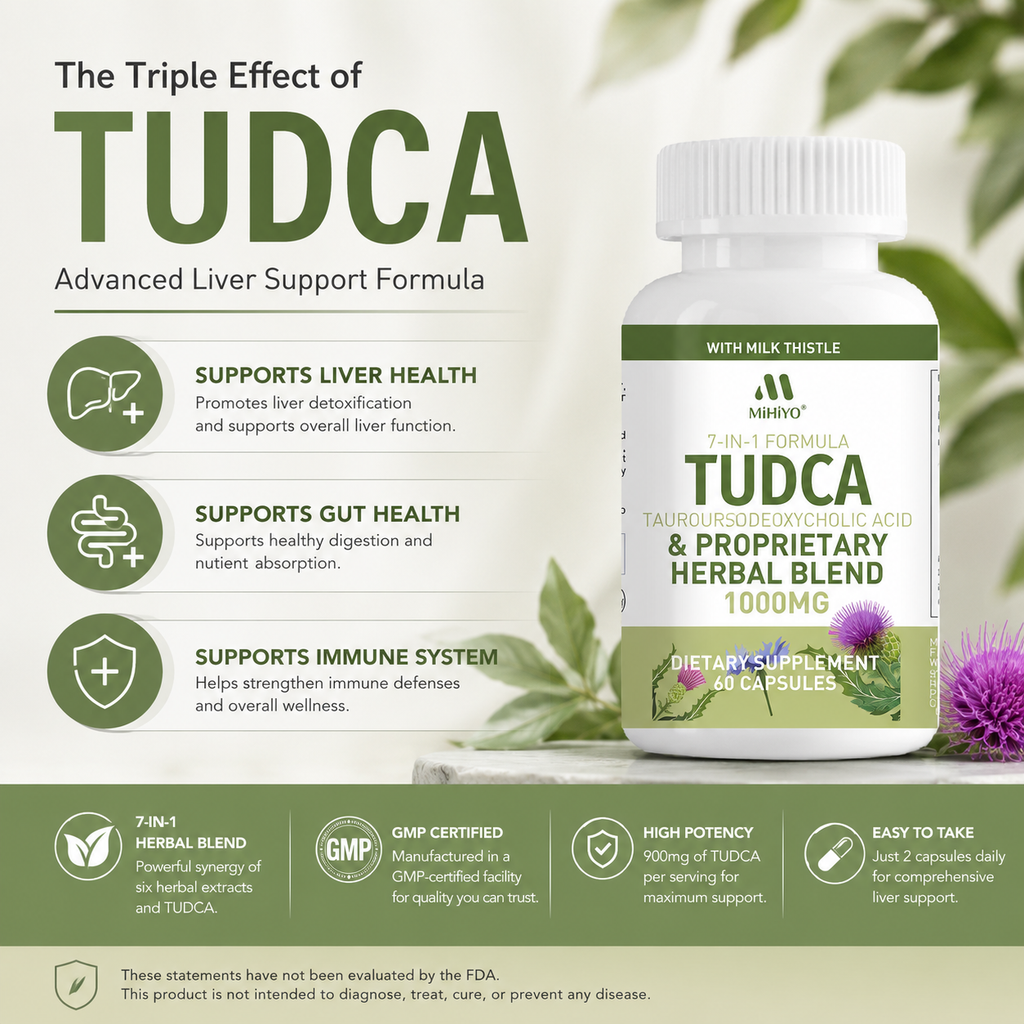 MIHIYO TUDCA 1000mg Liver Support Supplement | 900mg TUDCA + 6 Herbal Extracts | 60 Capsules