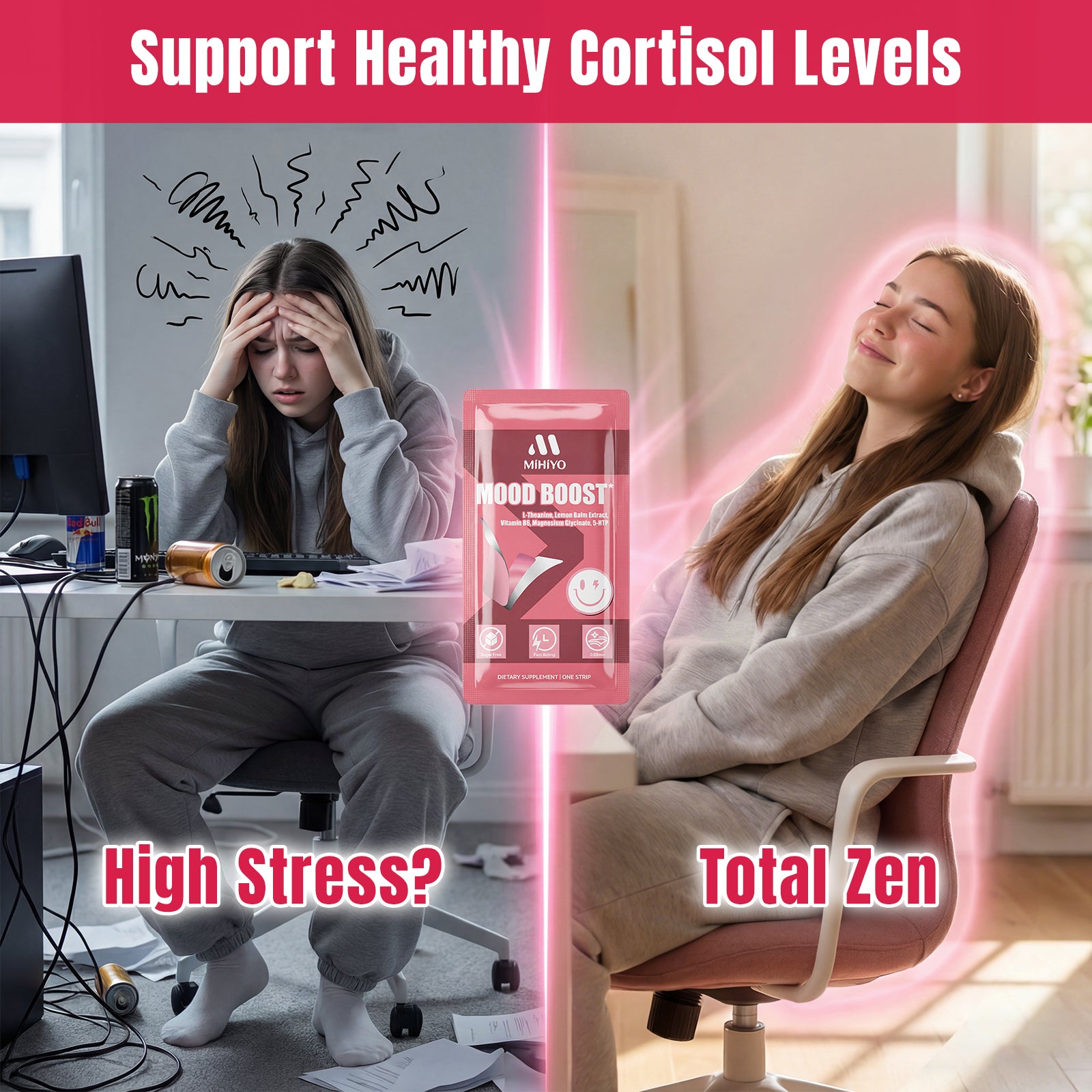 MIHIYO Mood Boost | L-Theanine & 5-HTP Emotional Wellness Oral Dissolving Strips