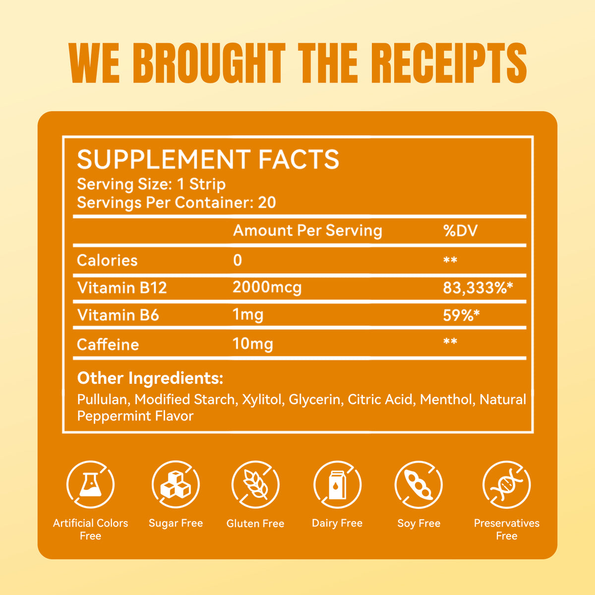 MIHIYO Energy & Focus | Caffeine & Vitamin B12 Fast-Acting Oral Dissolving Strips | 20 Strips