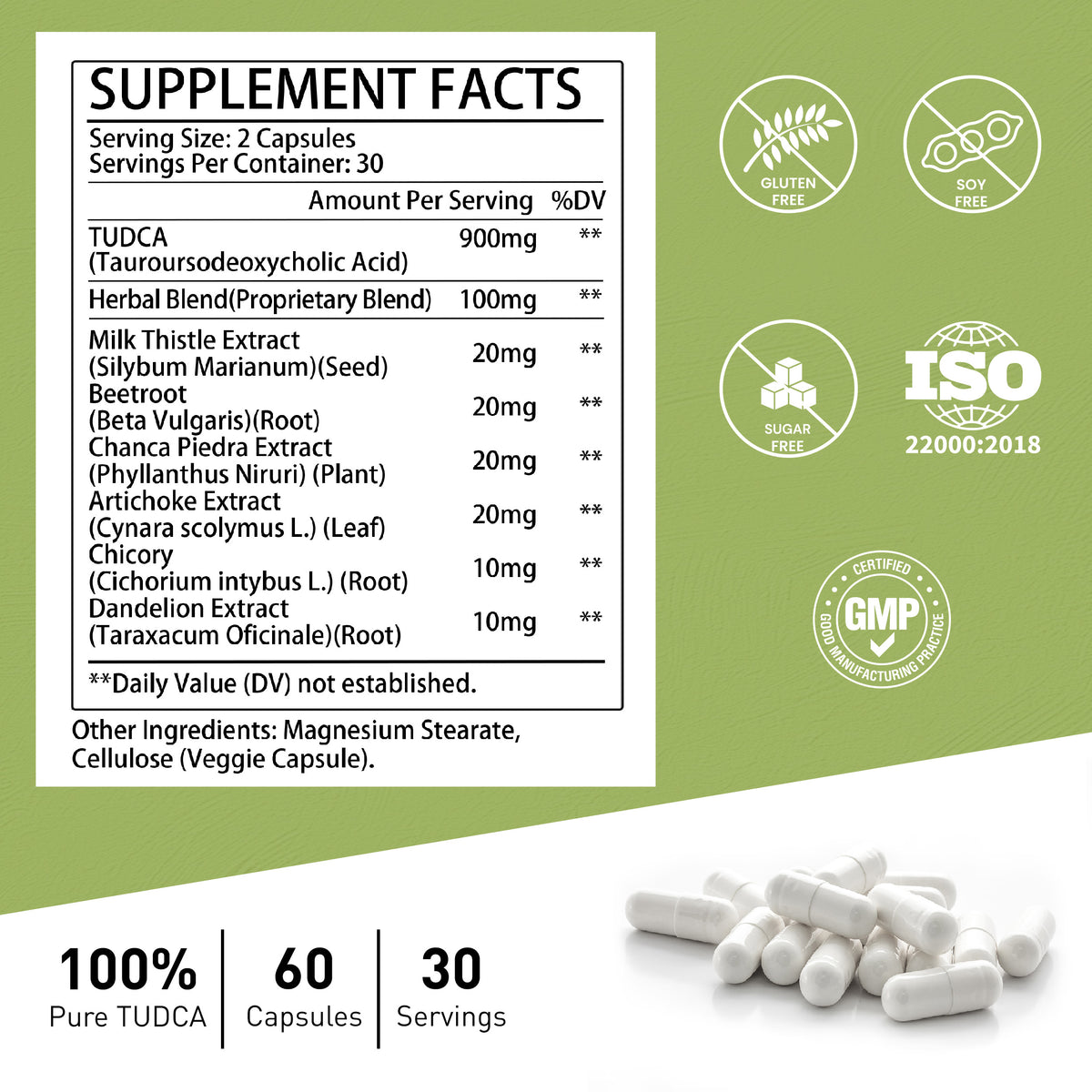 MIHIYO TUDCA 1000mg Liver Support Supplement | 900mg TUDCA + 6 Herbal Extracts | 60 Capsules