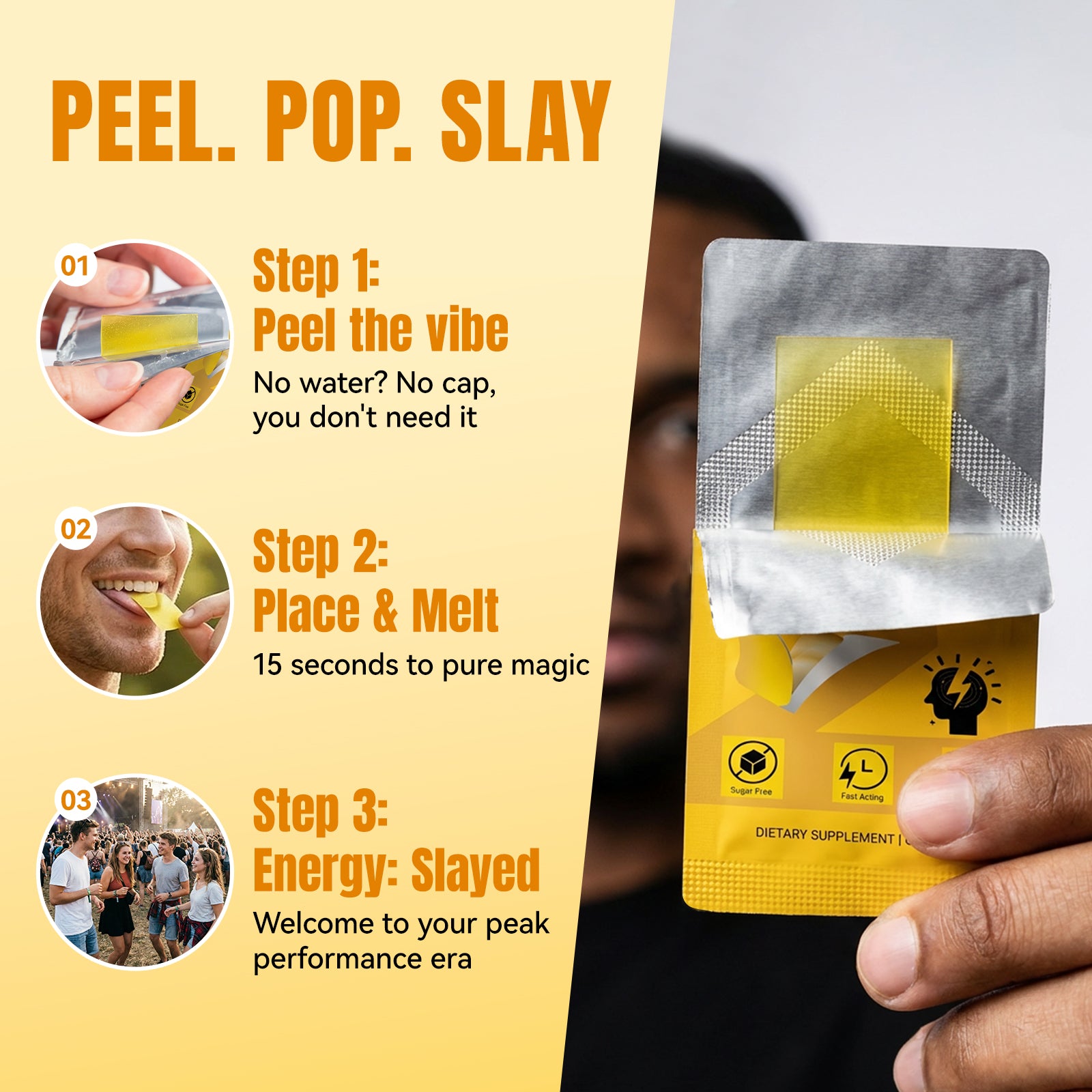 MIHIYO Energy & Focus | Caffeine & Vitamin B12 Fast-Acting Oral Dissolving Strips