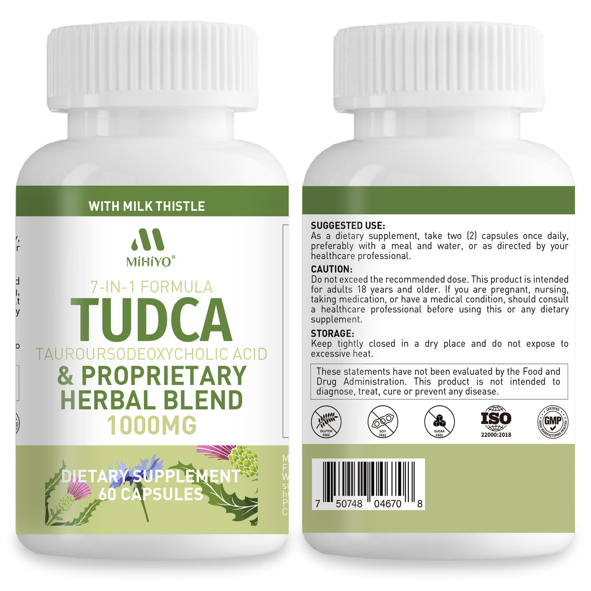 MIHIYO TUDCA 1000mg Liver Support Supplement | 900mg TUDCA + 6 Herbal Extracts | 60 Capsules