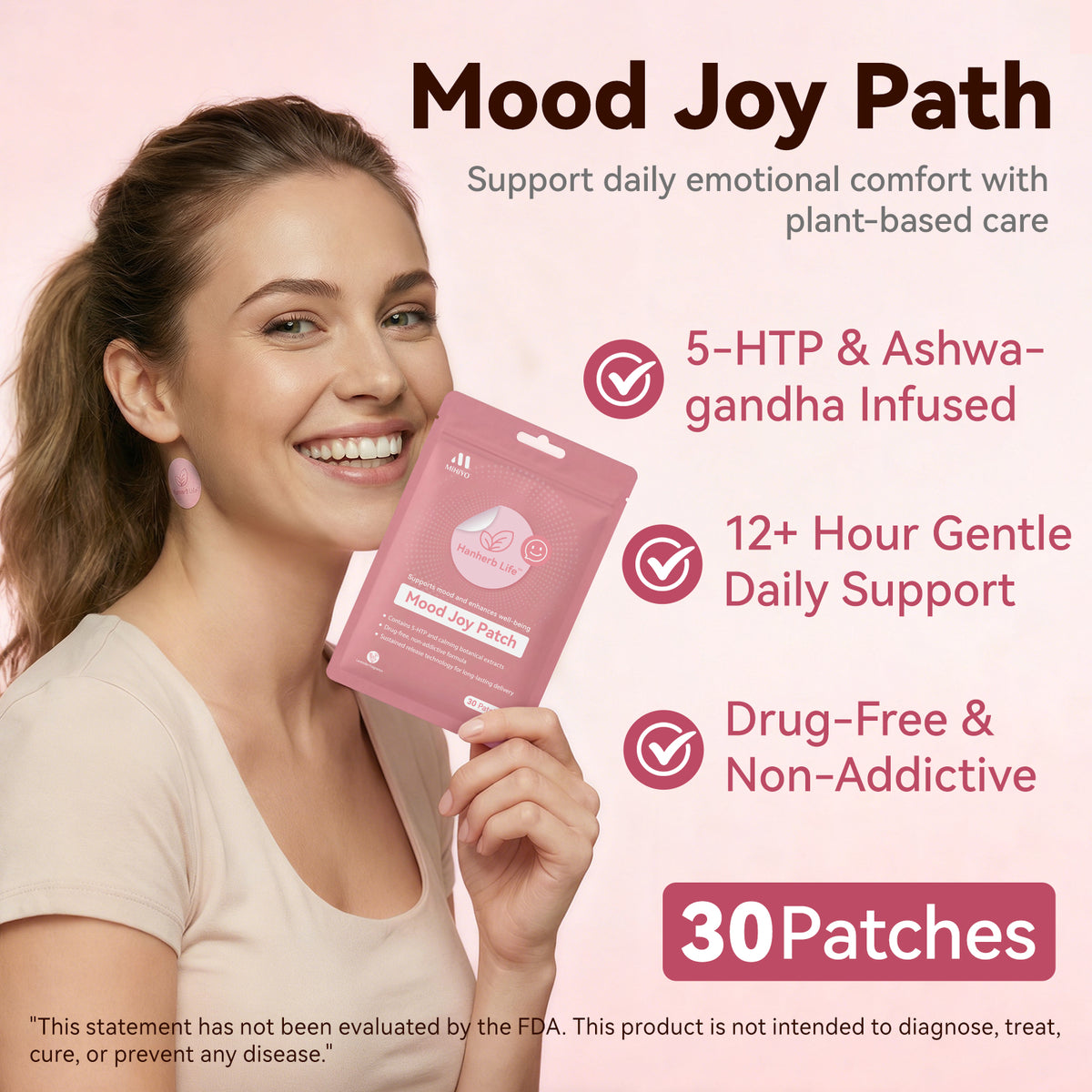 MIHIYO Plant-Based Mood Support Patch | 5-HTP & Botanicals | Long-Lasting Wear