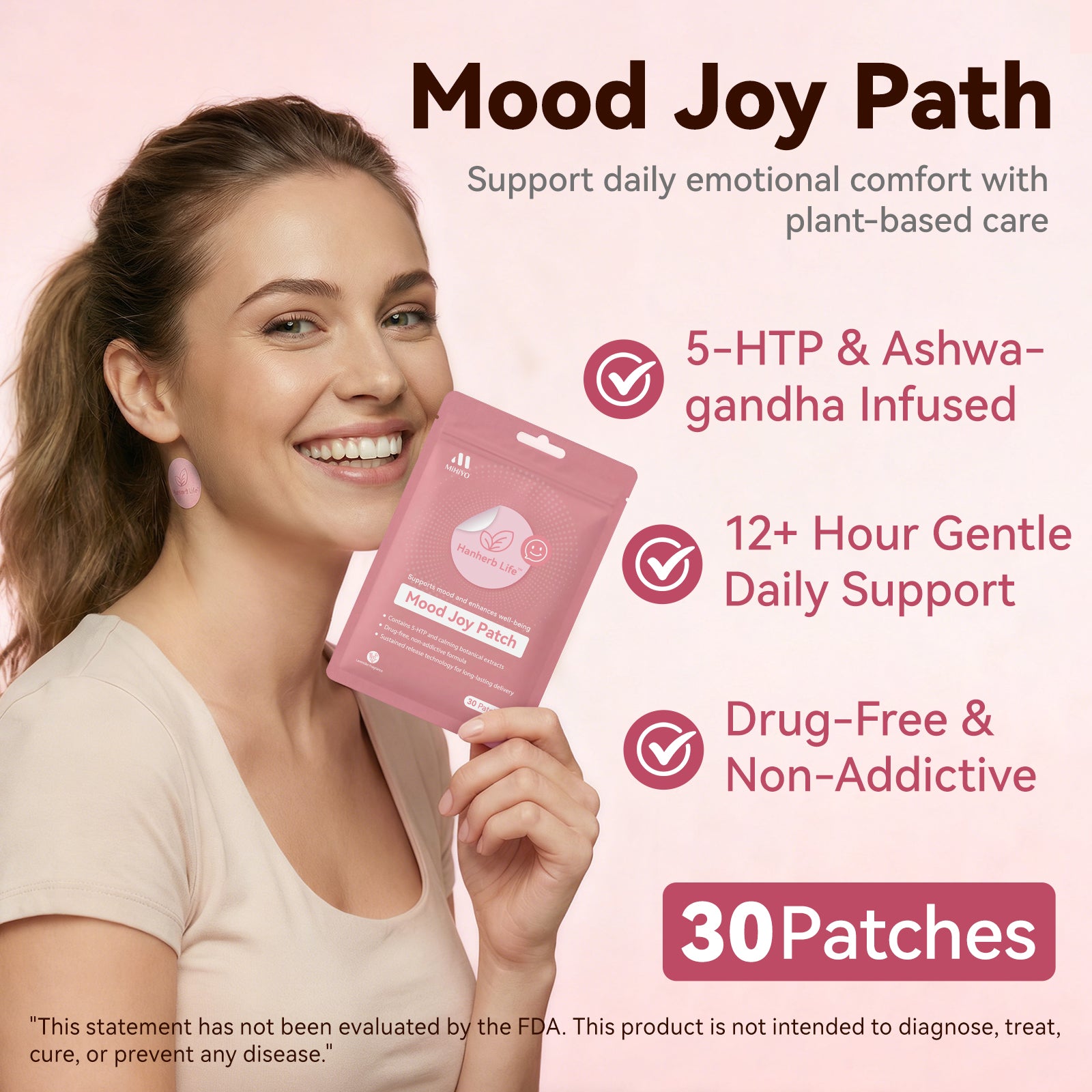 Plant-Based Mood Support Patch | 5-HTP & Botanicals, Long-Lasting Wear, 30 Patches