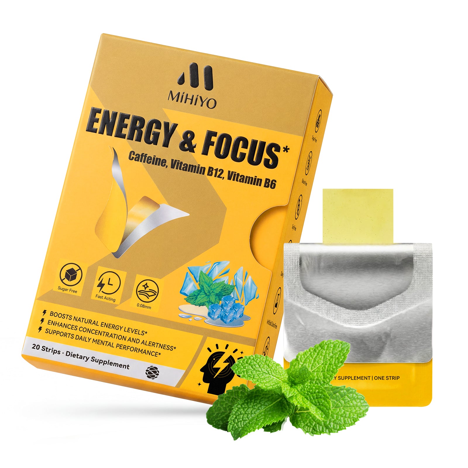 MIHIYO Energy & Focus | Caffeine & Vitamin B12 Fast-Acting Oral Dissolving Strips